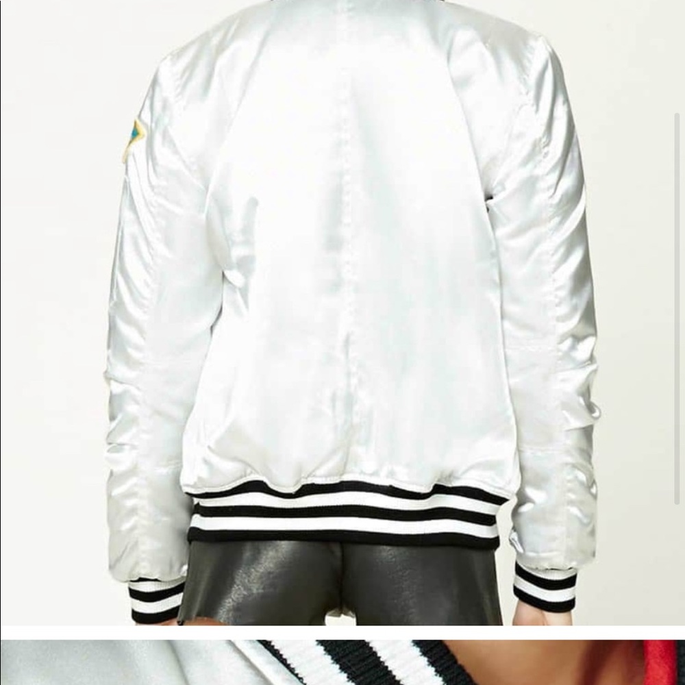 Forever 21 Satin Space Bomber Jacket with Patches